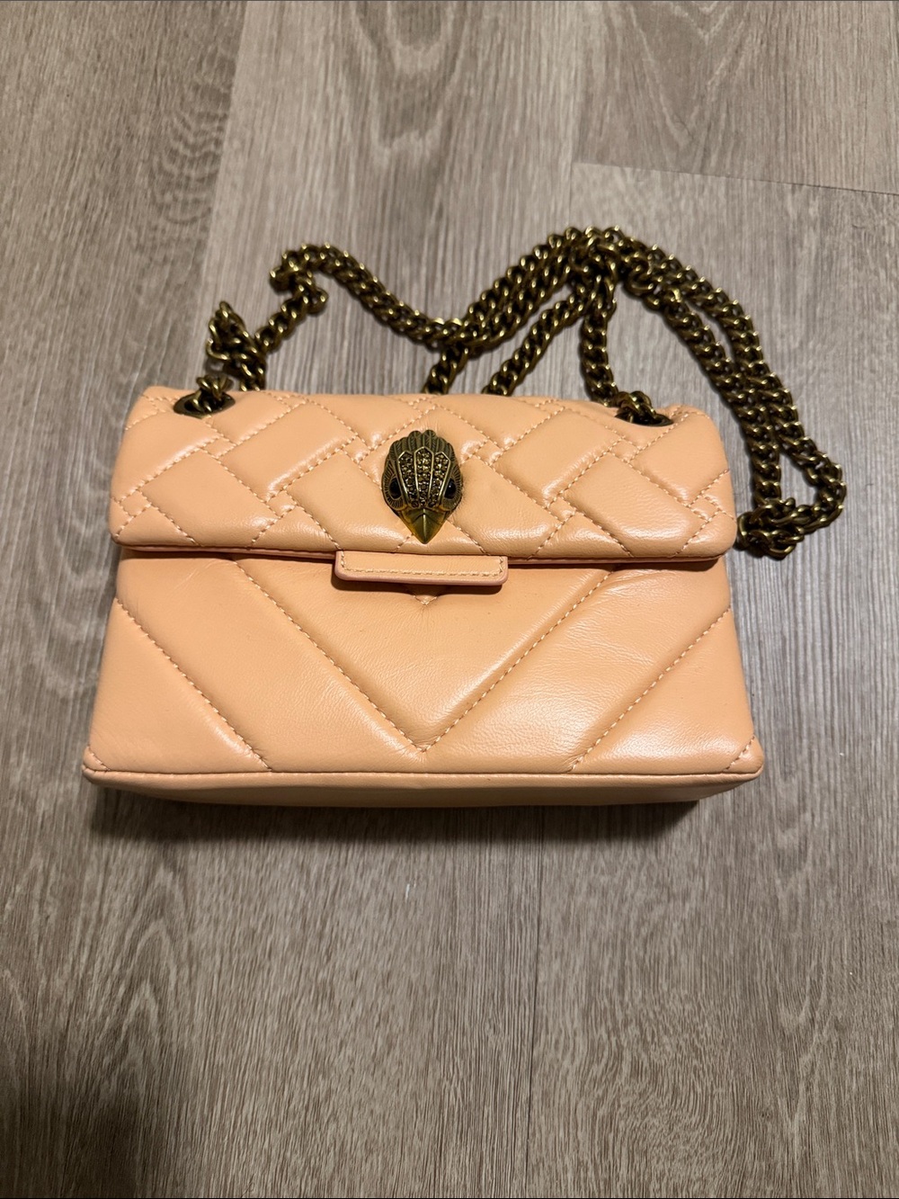 Kurt Geiger Peach Quilted Leather Chain Crossbody